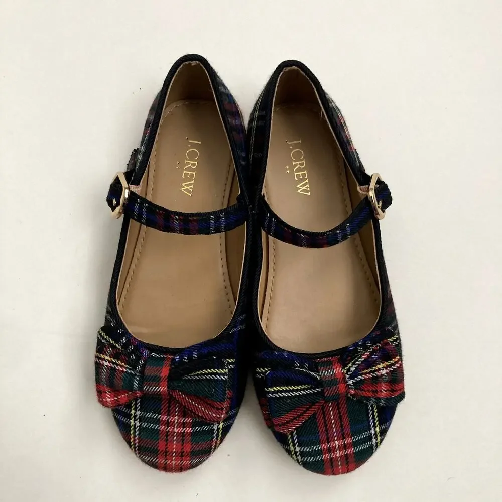 J. Crew Stewart Tartan Plaid Mary Jane Flats Holiday 12 Girls
